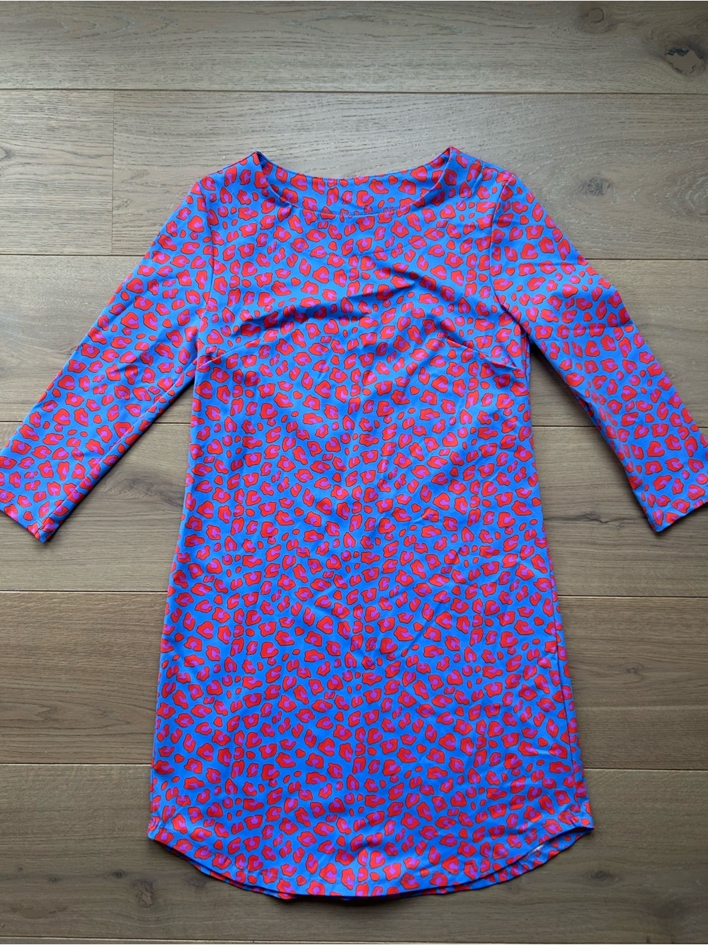 MAHI GOLD Blue and Pink Long Sleeve Animal-Print Shift Dress